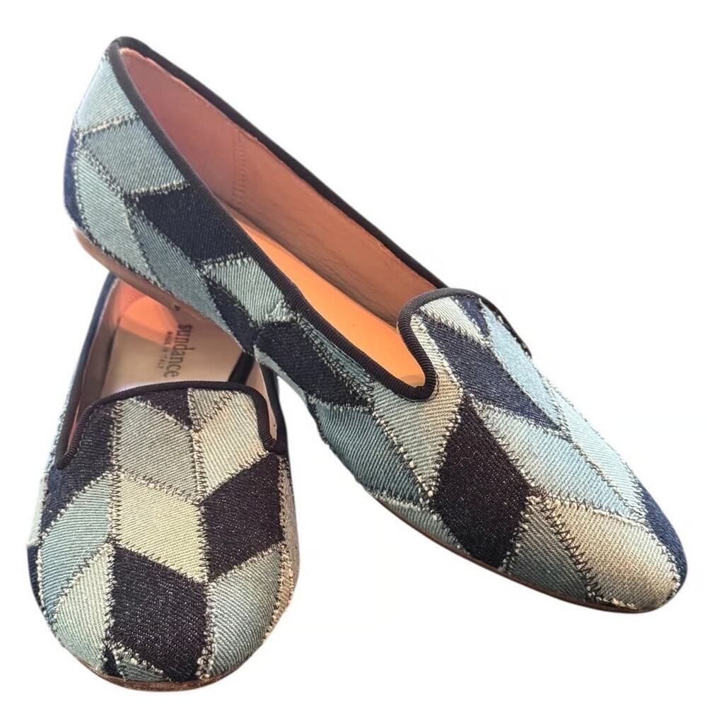 NWT Sundance Loafer Ballet Flat Denim Shades Patchwork Multicolor Size 38 110394